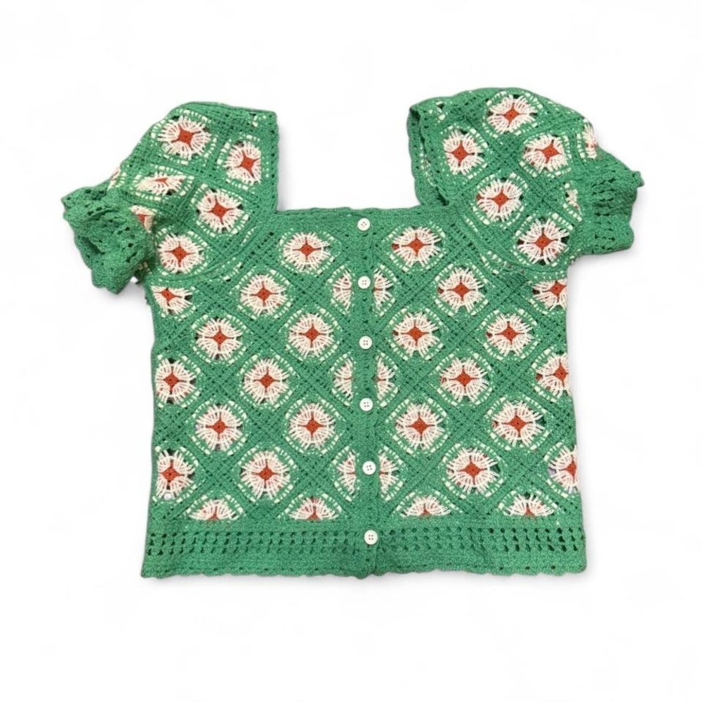 Granny Core Crochet Green Floral Knit Spring Festival Cottage Soft Girl